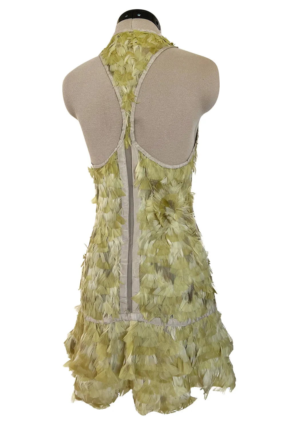 Spring 2003 Gucci by Tom Ford Rare Runway Look 27 Plunge Front Feather Mini Dress