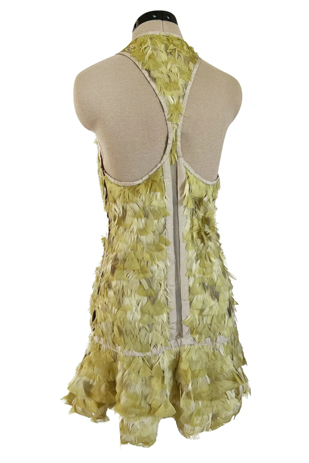Spring 2003 Gucci by Tom Ford Rare Runway Look 27 Plunge Front Feather Mini Dress