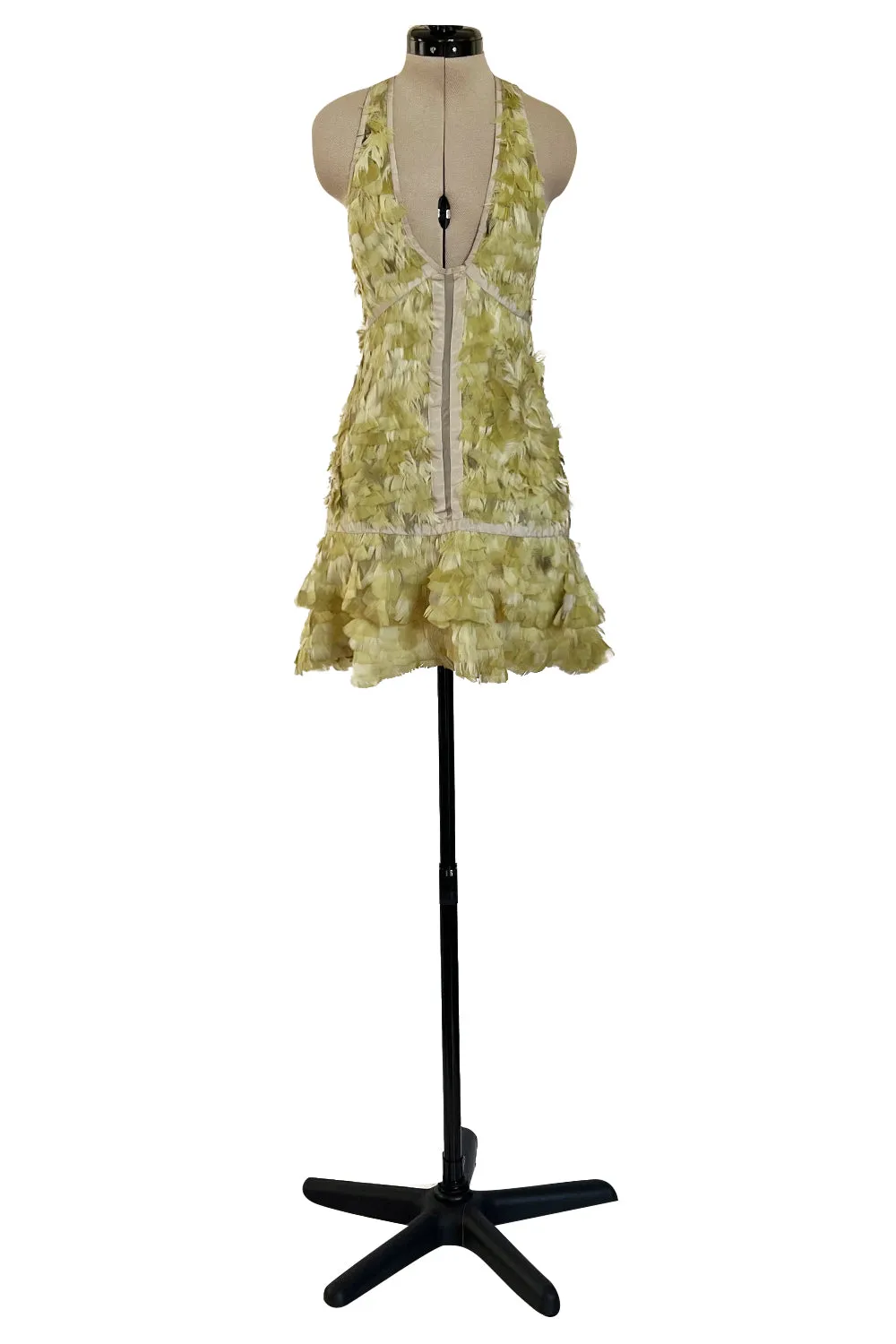 Spring 2003 Gucci by Tom Ford Rare Runway Look 27 Plunge Front Feather Mini Dress