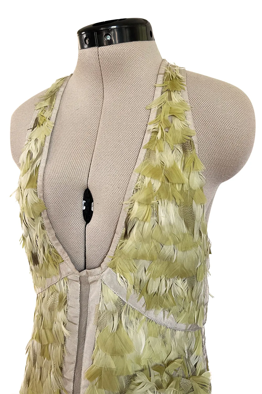 Spring 2003 Gucci by Tom Ford Rare Runway Look 27 Plunge Front Feather Mini Dress