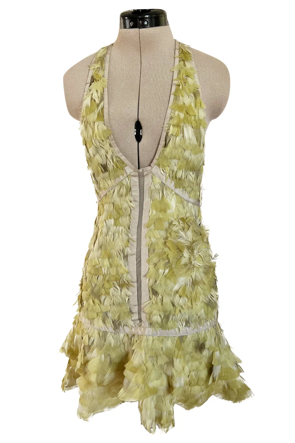 Spring 2003 Gucci by Tom Ford Rare Runway Look 27 Plunge Front Feather Mini Dress