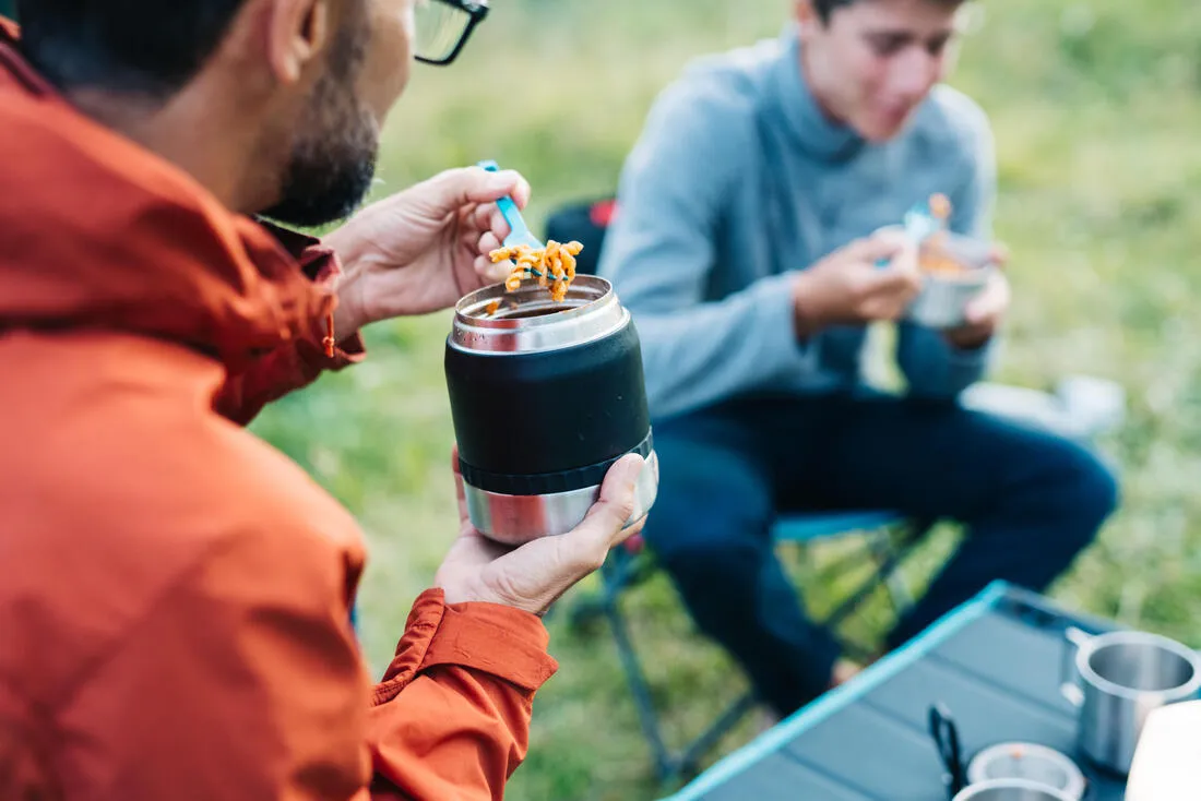Stainless Steel Isothermal Food Box for Hiking MH500 0.8 L with Bowl Black