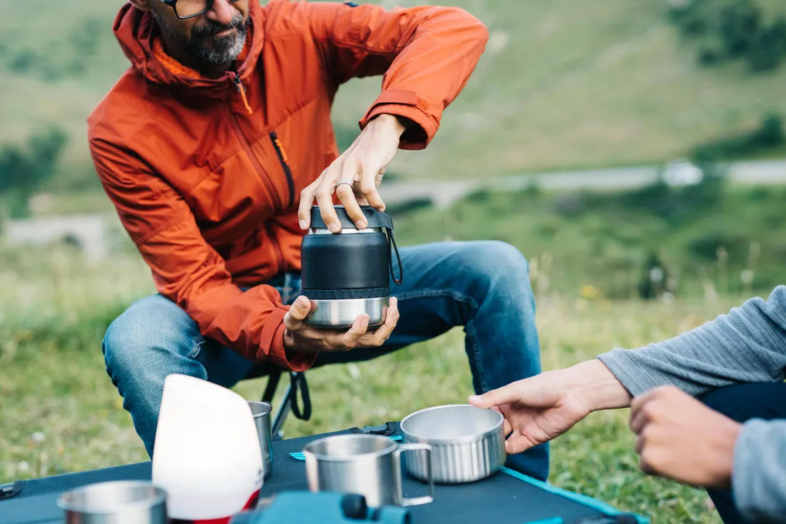 Stainless Steel Isothermal Food Box for Hiking MH500 0.8 L with Bowl Black