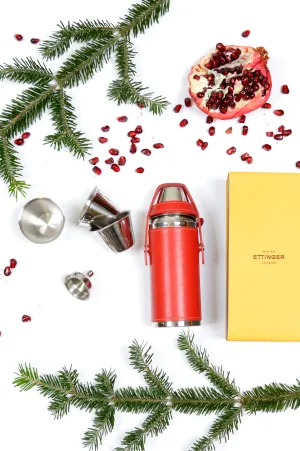 STERLING 8OZ HUNTERS FLASK WITH 4 CUPS - RED