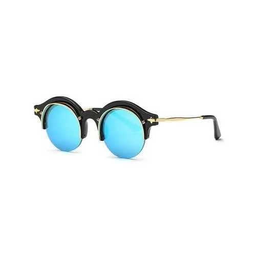 Stylish Round Eyebrow Mirrored Sunglasses - Blue