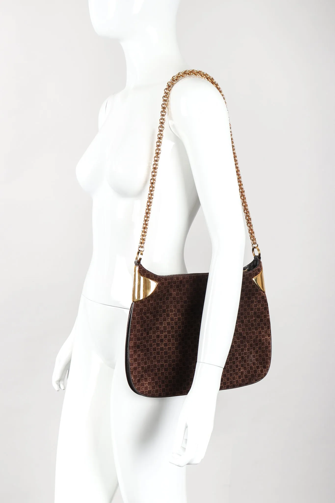 Suede Monogram Shoulder Bag
