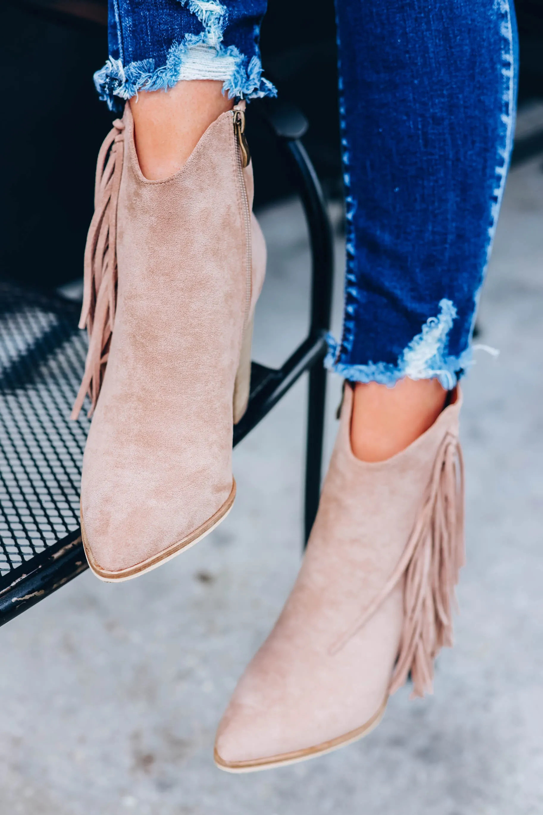 Taupe Fringe Booties