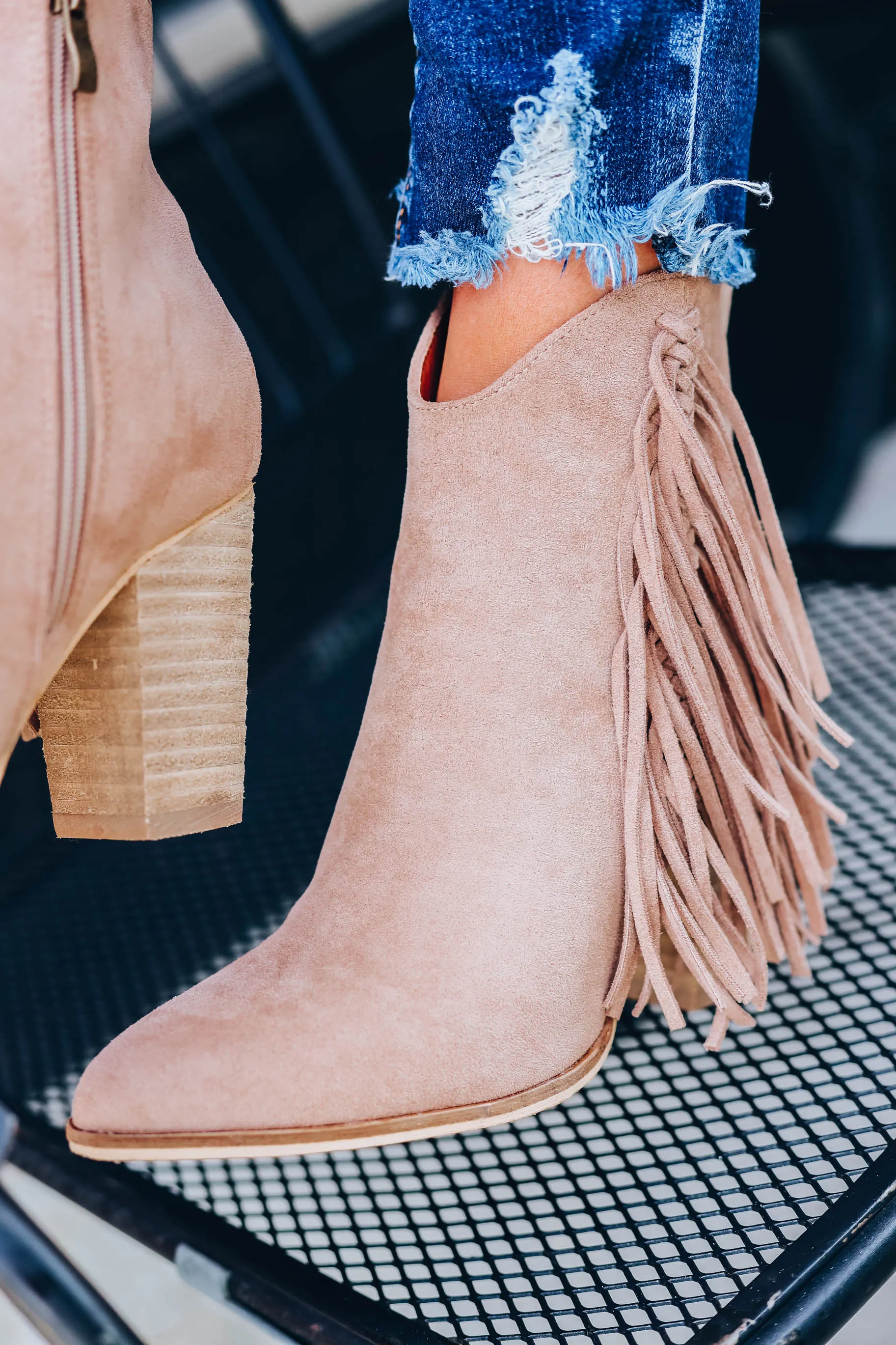 Taupe Fringe Booties
