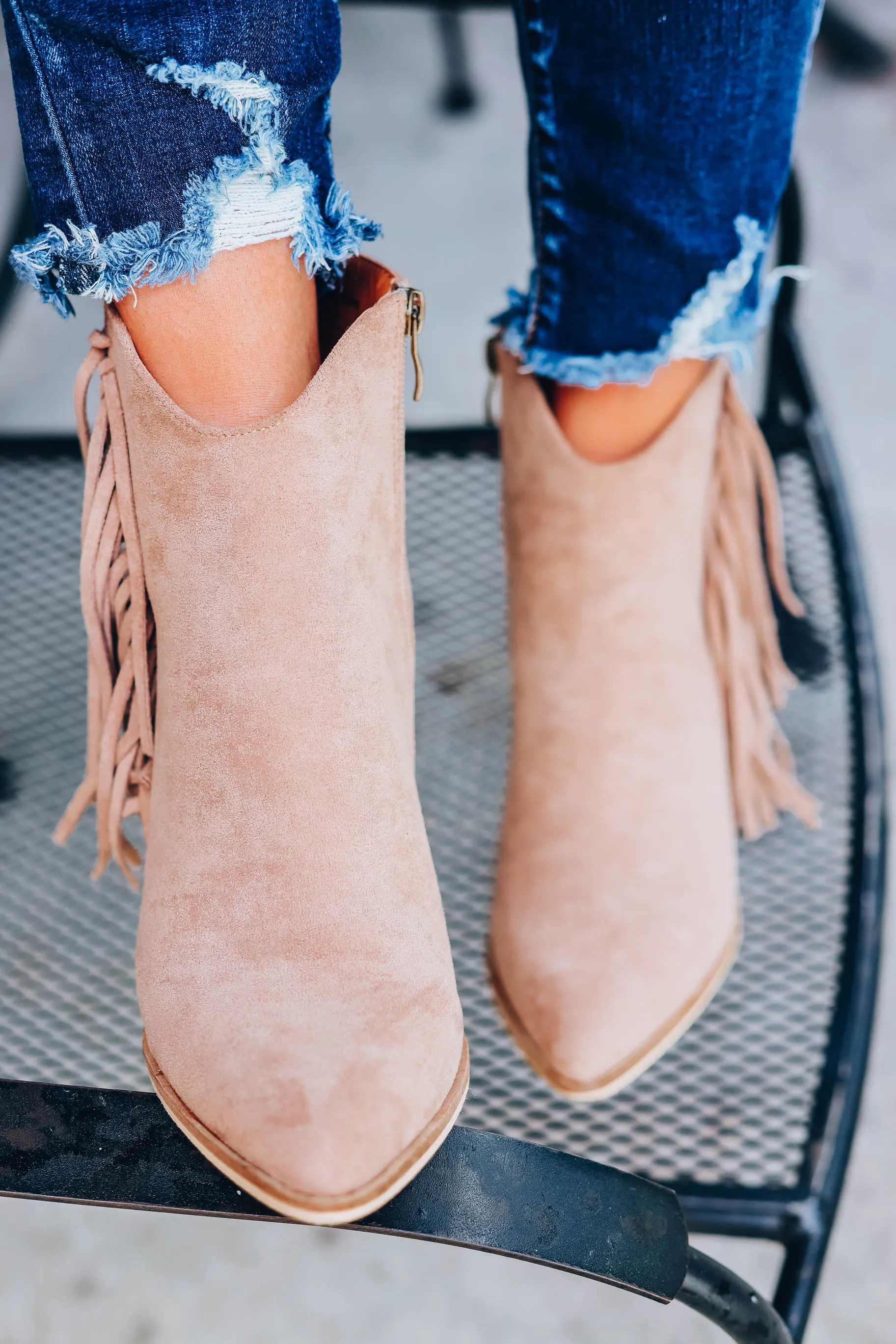 Taupe Fringe Booties