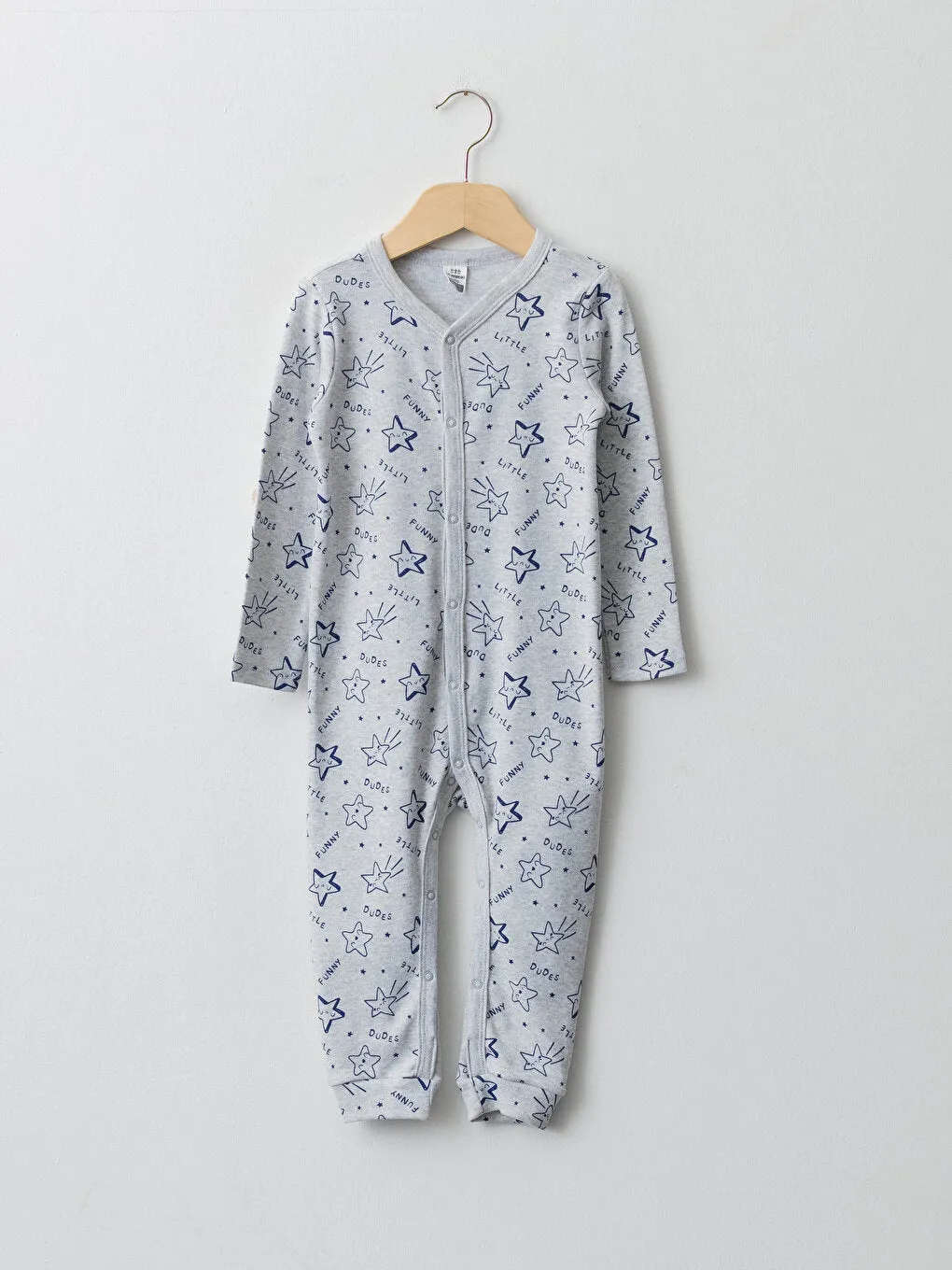 V-Neck Long Sleeve Printed Cotton Baby Boy Jumpsuit