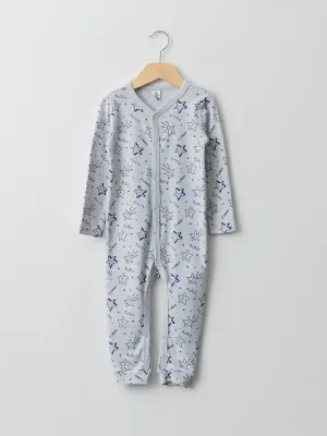 V-Neck Long Sleeve Printed Cotton Baby Boy Jumpsuit
