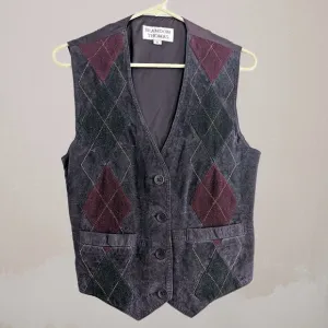 Vintage 90s Brandon Thomas Suede Vest Argyle Dark Academia Preppy Size Small