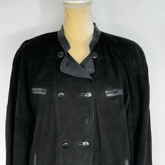 Vtg Friitala Finland Women’s Black Suede Leather Double-Breasted Jacket Size 6