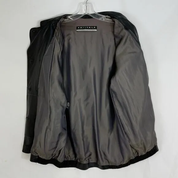 Vtg Friitala Finland Women’s Black Suede Leather Double-Breasted Jacket Size 6