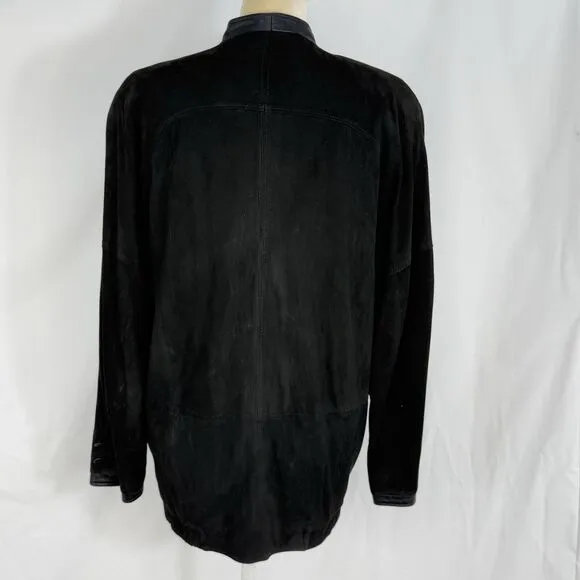 Vtg Friitala Finland Women’s Black Suede Leather Double-Breasted Jacket Size 6
