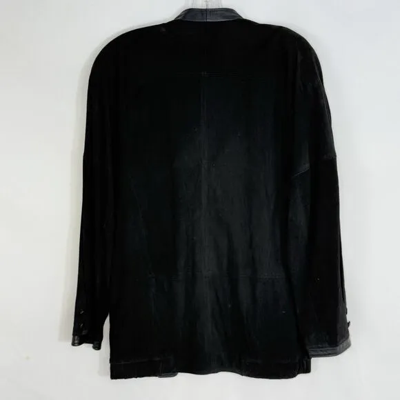 Vtg Friitala Finland Women’s Black Suede Leather Double-Breasted Jacket Size 6