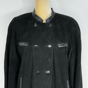 Vtg Friitala Finland Women’s Black Suede Leather Double-Breasted Jacket Size 6