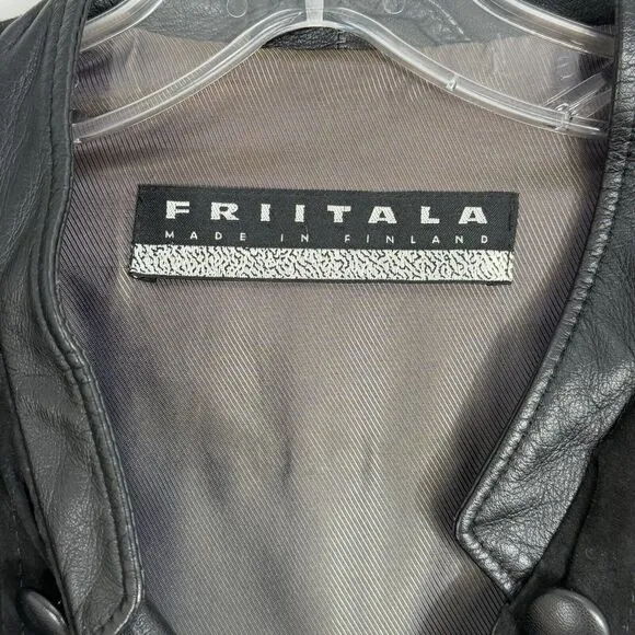 Vtg Friitala Finland Women’s Black Suede Leather Double-Breasted Jacket Size 6