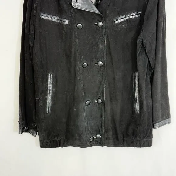 Vtg Friitala Finland Women’s Black Suede Leather Double-Breasted Jacket Size 6