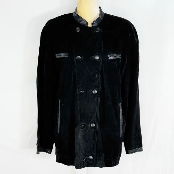 Vtg Friitala Finland Women’s Black Suede Leather Double-Breasted Jacket Size 6