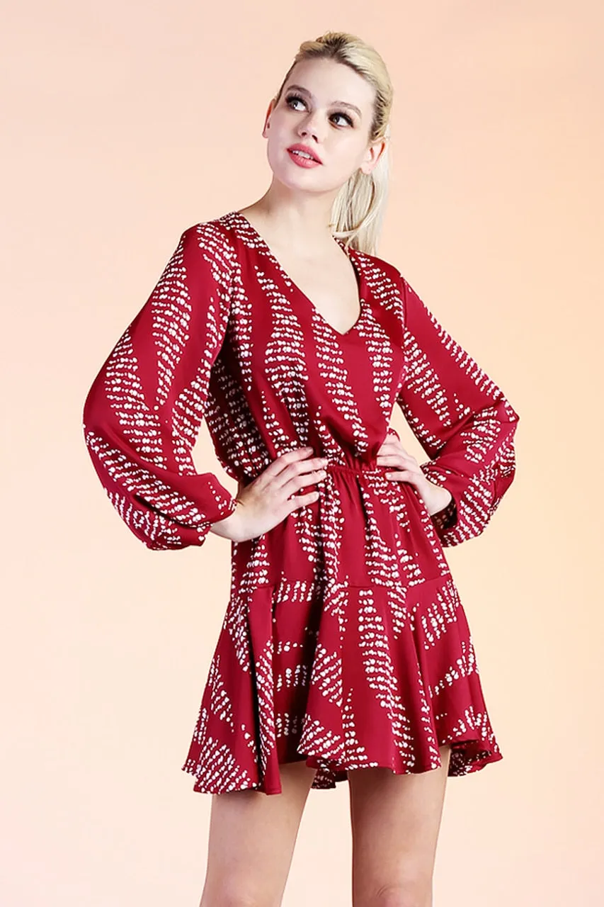Wavy Texture Cuffed Bell Sleeve Dress
