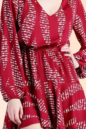 Wavy Texture Cuffed Bell Sleeve Dress