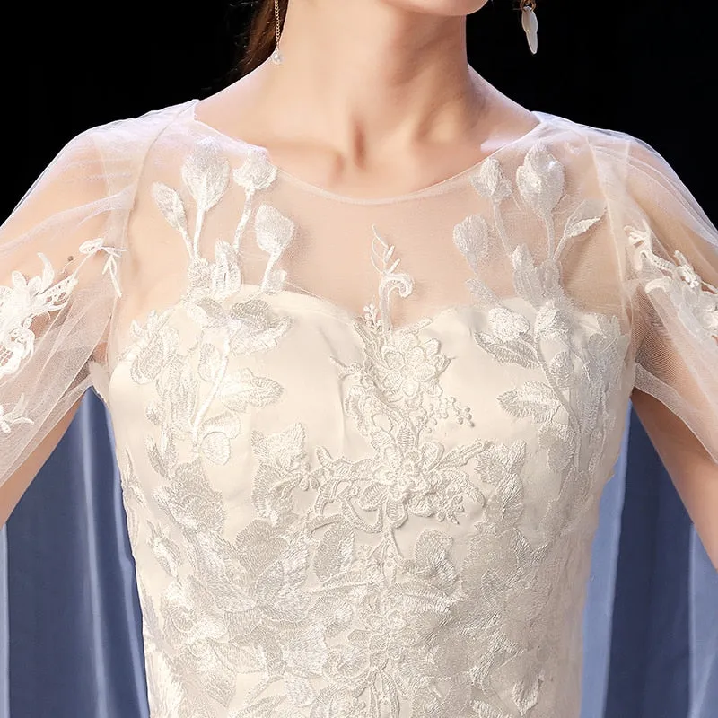 Wedding Dress Elegant Court Train Lace Embroidery Princess Vintage