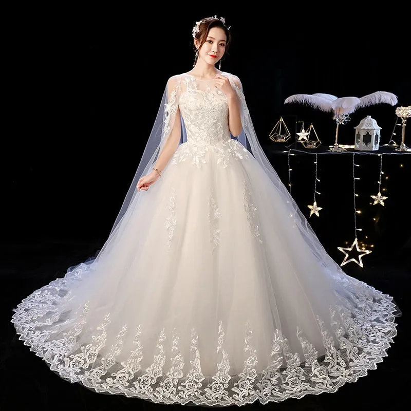 Wedding Dress Elegant Court Train Lace Embroidery Princess Vintage