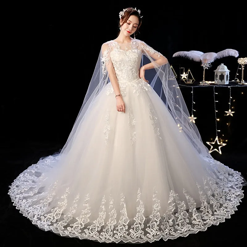 Wedding Dress Elegant Court Train Lace Embroidery Princess Vintage