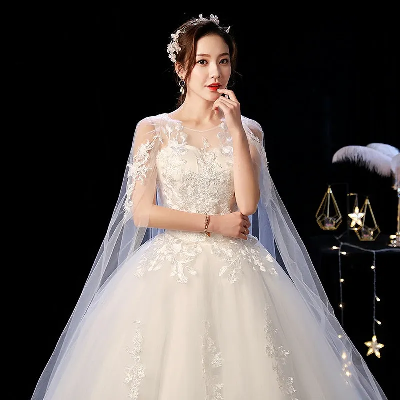 Wedding Dress Elegant Court Train Lace Embroidery Princess Vintage