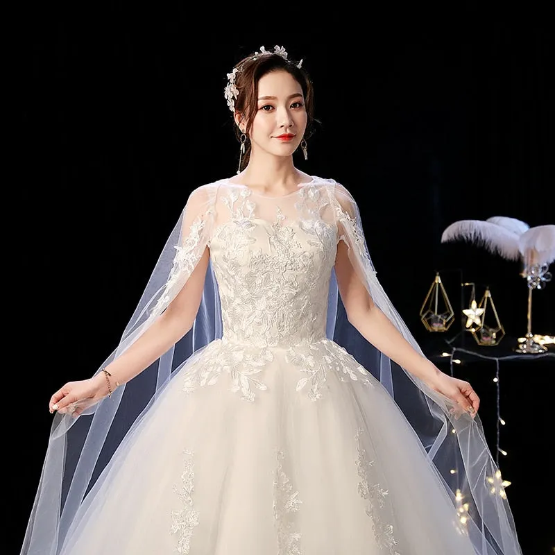 Wedding Dress Elegant Court Train Lace Embroidery Princess Vintage