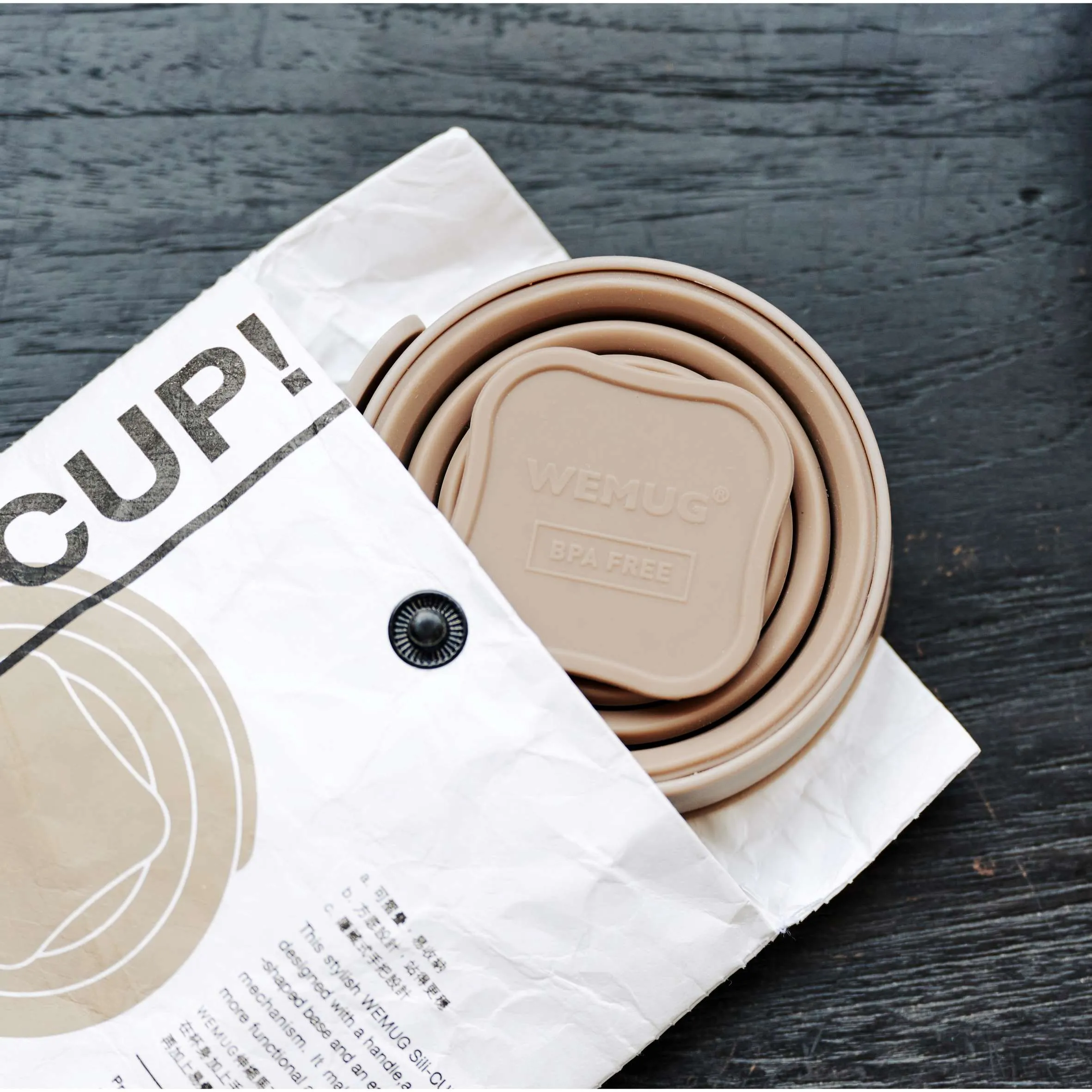 WEMUG On-the-go Foldable Sili Cup with reusable Tyvek bag