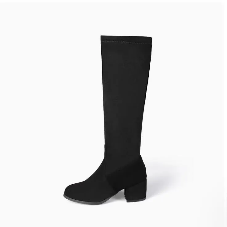 Women's Small Size Block Chunky Long Boots TS77