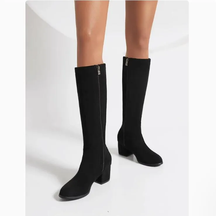 Women's Small Size Block Chunky Long Boots TS77