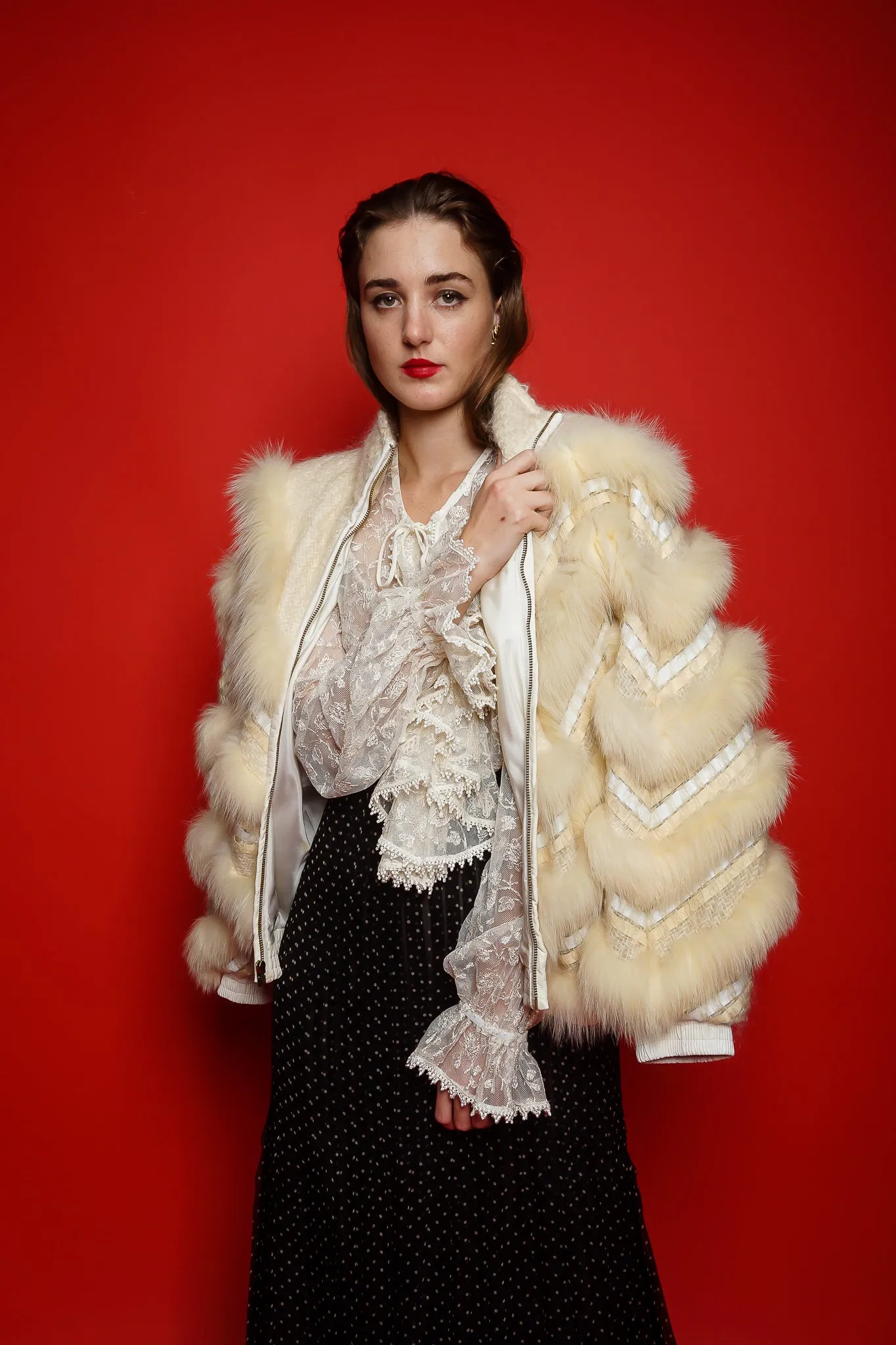 Woven Fur Chevron Bomber