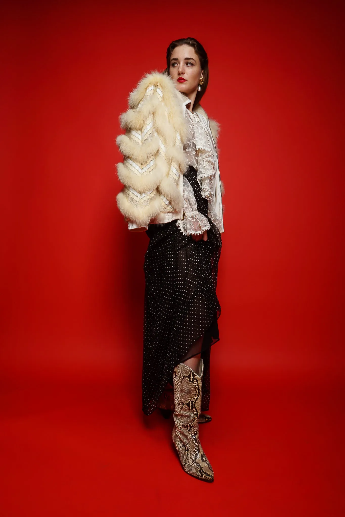 Woven Fur Chevron Bomber