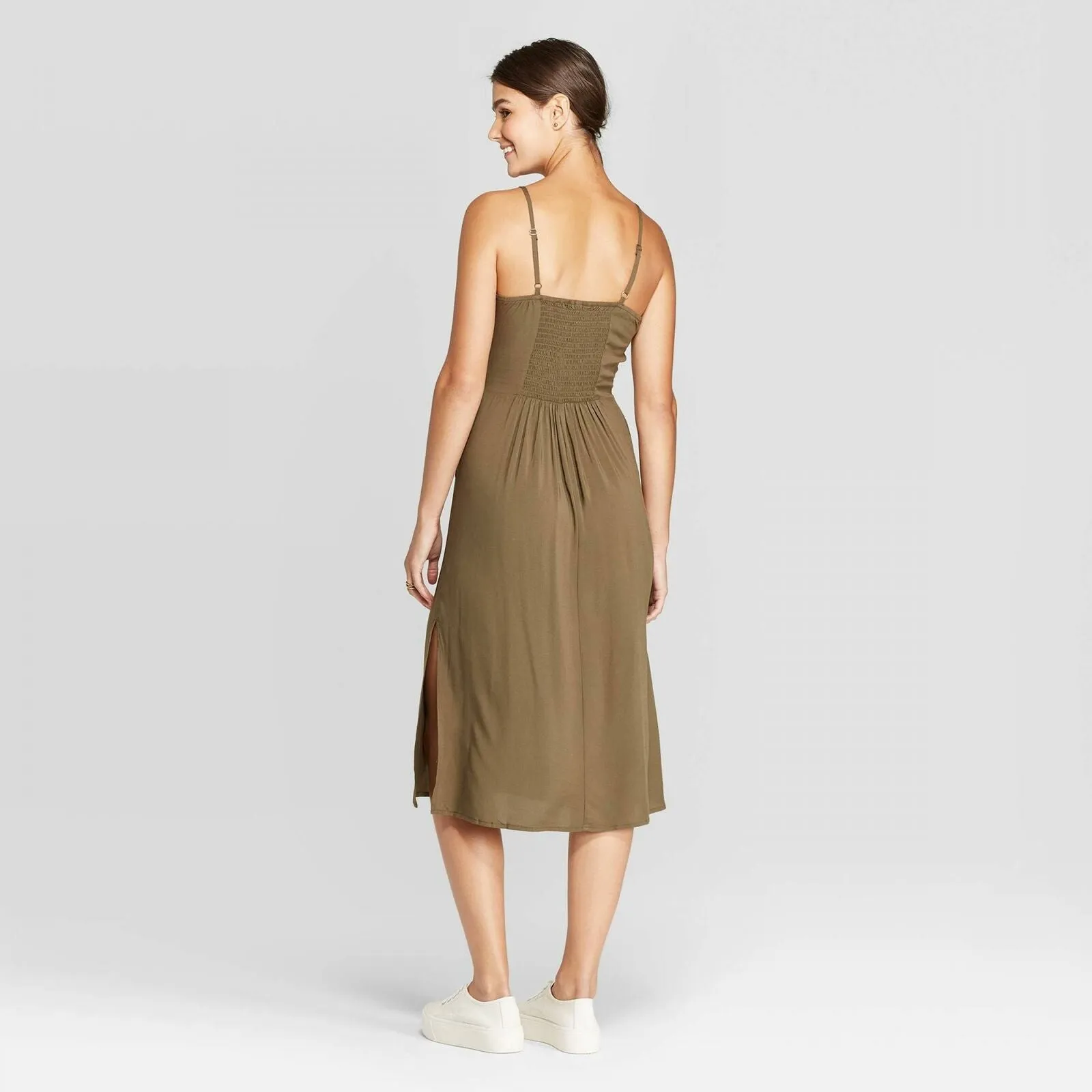 Xhilaration Women's Sleeveless Square Neck Side Button Midi Dress