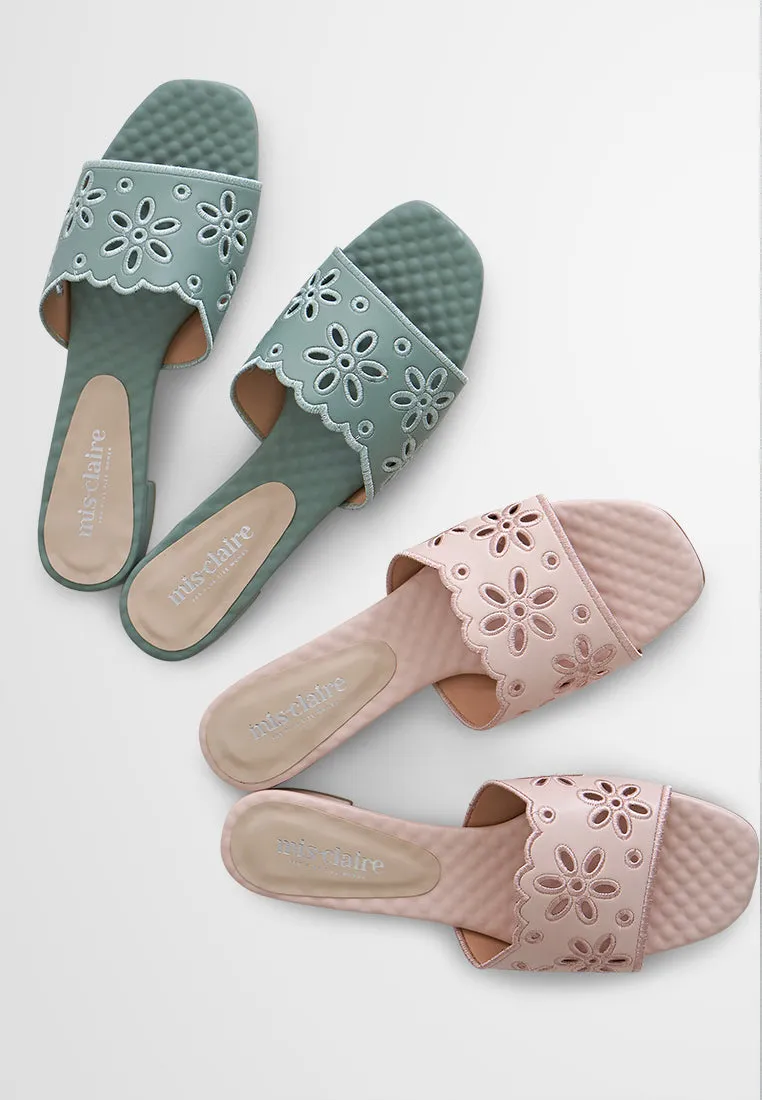 Yasmin Eyelet Design Flats Sandals
