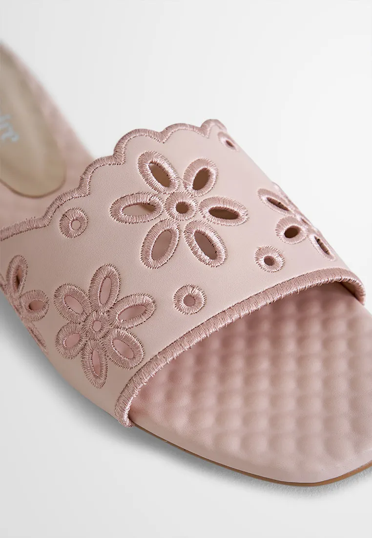 Yasmin Eyelet Design Flats Sandals