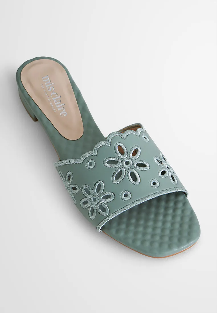 Yasmin Eyelet Design Flats Sandals