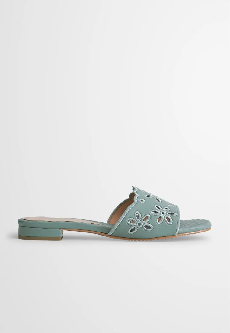 Yasmin Eyelet Design Flats Sandals