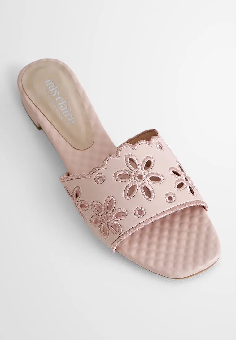 Yasmin Eyelet Design Flats Sandals
